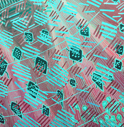 Parte inferior derecha deObra de Bellod del proyecto Latent Paintings en la que la imagen se activa mediante la luz y la percepci&oacute;n.